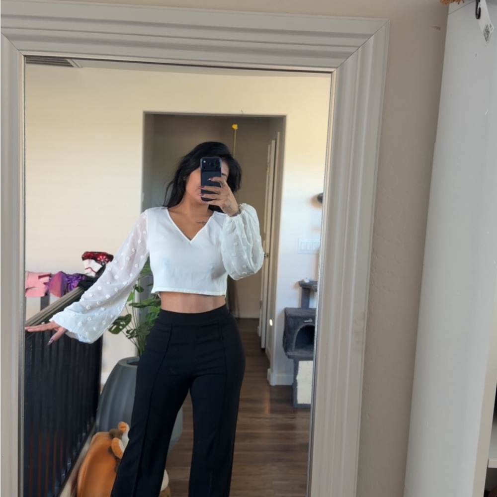SHEIN White Crop Top with Sheer Sleeves